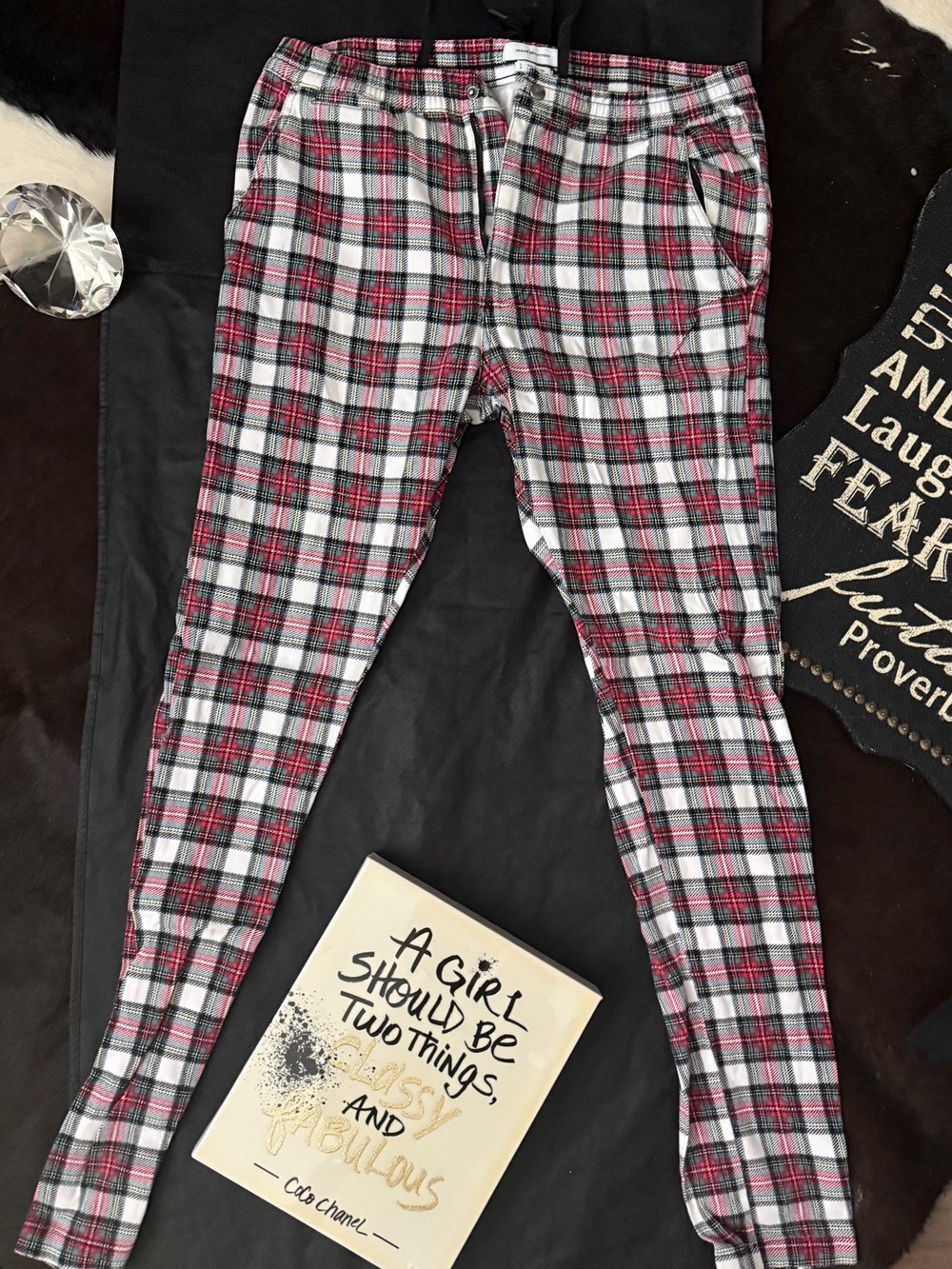 Urban Outfitters Red, Black & White Plaid Jogger Pants